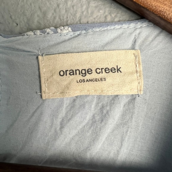 Orange Creek LA Embroidered Babydoll Prairie Blouse Cottagecore Blue White Sz Sm - Picture 3 of 11